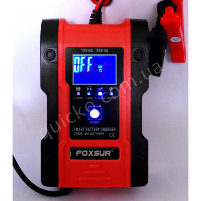 Автоматическое зарядное устройство FOXSUR 12V 6A/24V 3A для зарядки, восстановления, и десульфатации ВСЕХ типов автомобильных аккумуляторов включая ЛИТИЕВЫЕ